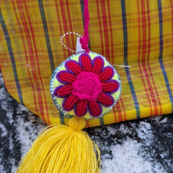 Consuela Yellow Plaid Tote with Pink Floral Tassel Charm - Picture 5 of 5